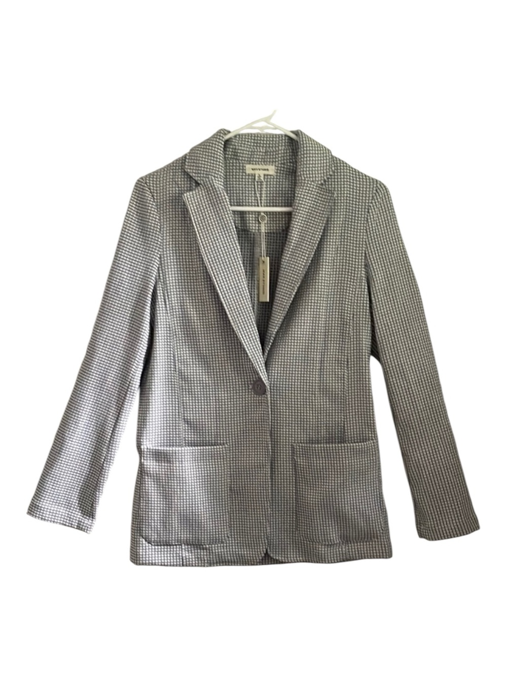 Max Studio Charcoal and White Checkered Grid Pattern Blazer S NWT